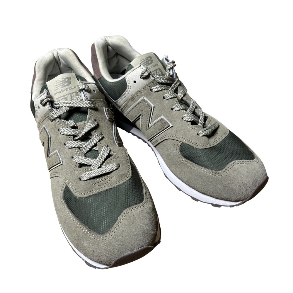 New Balance 574 Sneaker Men 12 Green Low Top Suede Mesh Lifestyle Casual